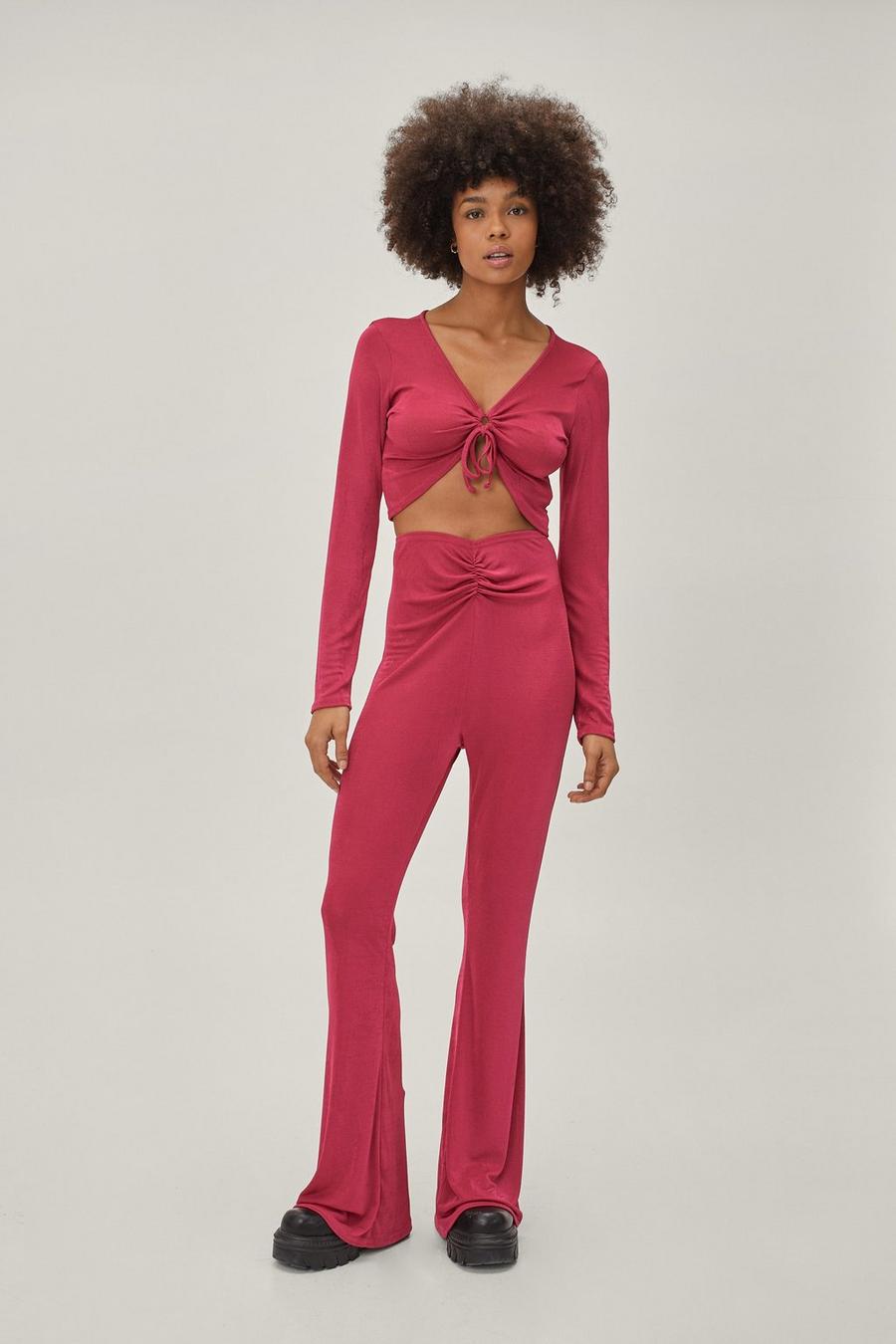 Key Hole Ruched Top and Ruched Flares Set